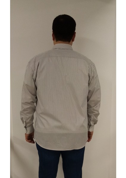 Büyük Beden Gri Çizgili Erkek Gömlek fırsatları