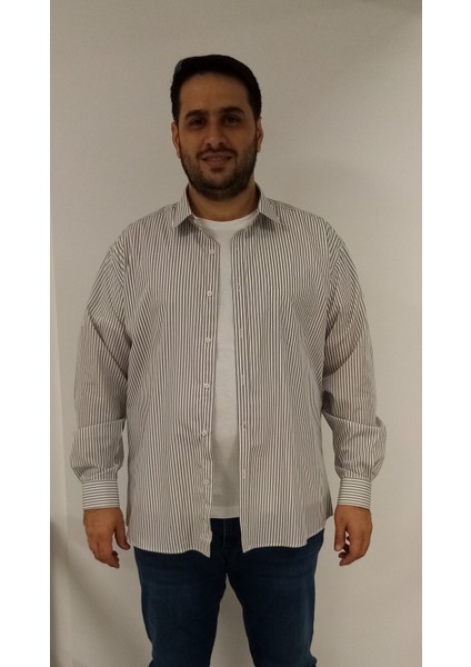 Büyük Beden Gri Çizgili Erkek Gömlek indirimleri