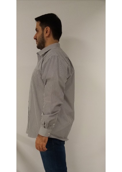Büyük Beden Siyah Çizgili Erkek Gömlek modelleri