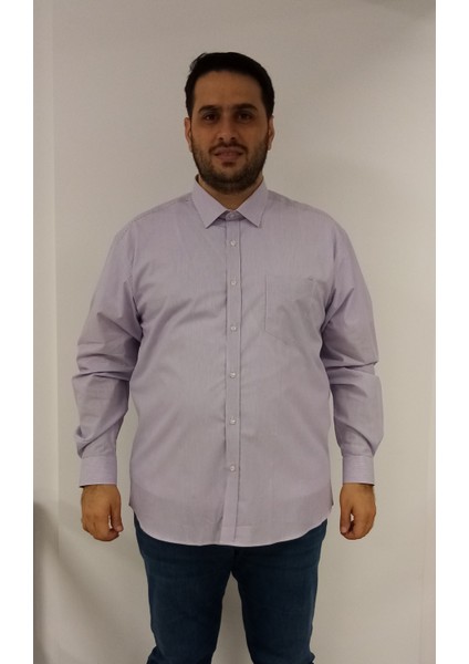 Büyük Beden Lila Çizgili Erkek Gömlek fiyatları