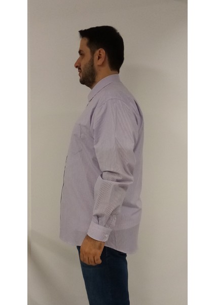 Büyük Beden Lila Çizgili Erkek Gömlek modelleri