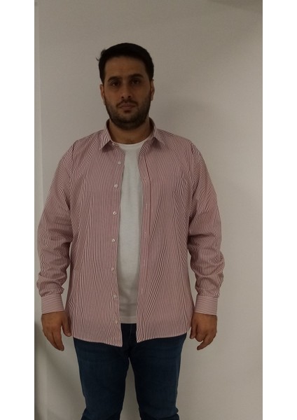 Büyük Beden Bordo Çizgili Erkek Gömlek indirimleri