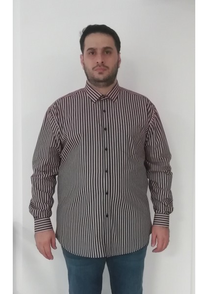 Büyük Beden Siyah Kırmızı Çizgili Erkek Gömlek fiyatları