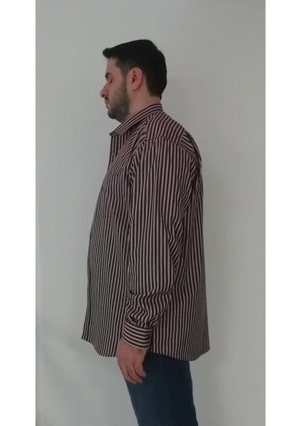 Büyük Beden Siyah Kırmızı Çizgili Erkek Gömlek modelleri