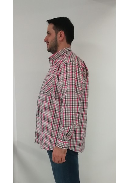 Büyük Beden Ekose Bej Erkek Gömlek modelleri