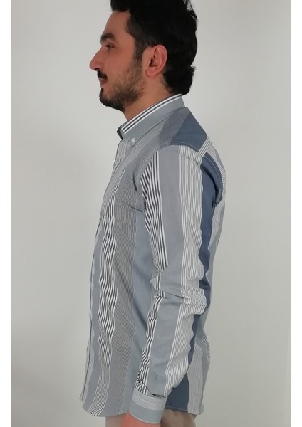 Slim Fit Gri Çizgili Erkek Gömlek fiyatları
