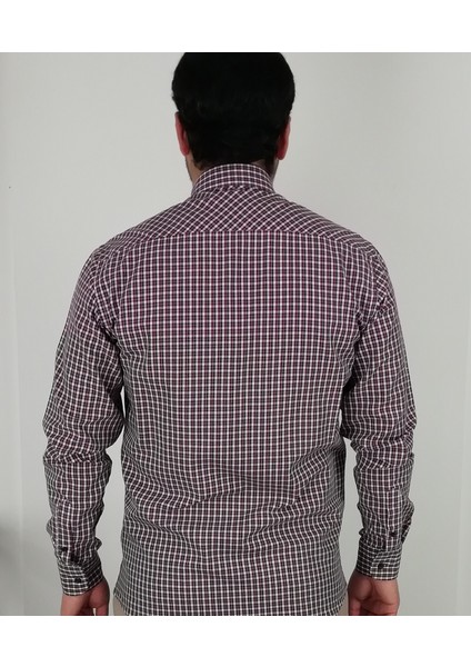 Slim Fit Ekose Bordo Erkek Gömlek modelleri