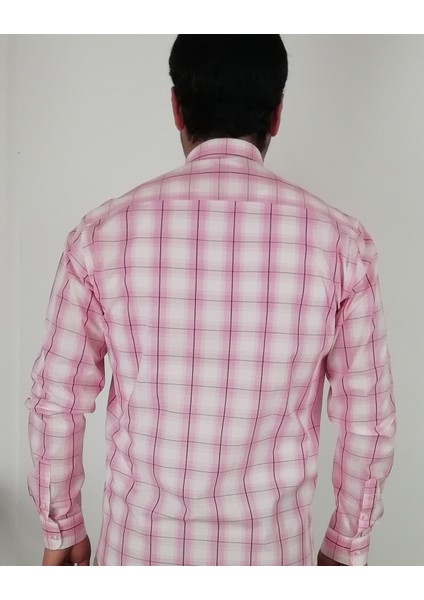 Slim Fit Ekose Pembe Erkek Gömlek modelleri