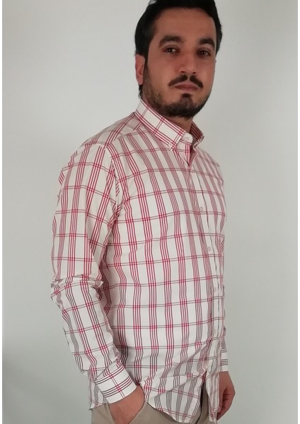 Slim Fit Ekose Bordo Erkek Gömlek