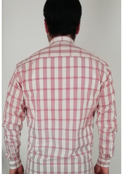 Slim Fit Ekose Bordo Erkek Gömlek modelleri