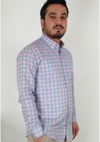 Slim Fit Çizgili Pembe Erkek Gömlek