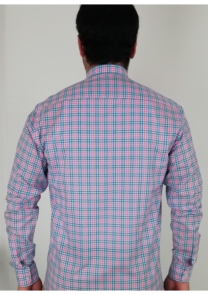 Slim Fit Çizgili Pembe Erkek Gömlek modelleri