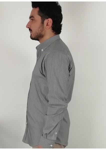 Slim Fit Çizgili Antrasit Erkek Gömlek fiyatları