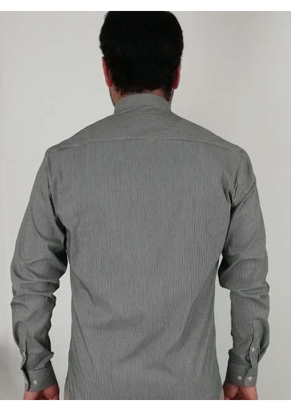 Slim Fit Çizgili Antrasit Erkek Gömlek modelleri