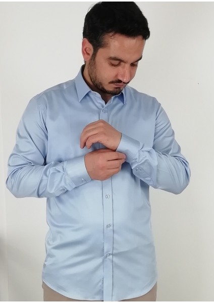 Slim Fit Açık Mavi Erkek Gömlek