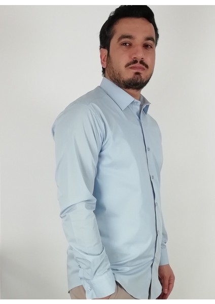 Slim Fit Açık Mavi Erkek Gömlek