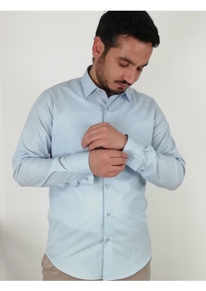 Slim Fit Açık Mavi Erkek Gömlek