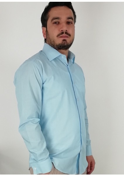 Slim Fit Mavi Filafil Erkek Gömlek