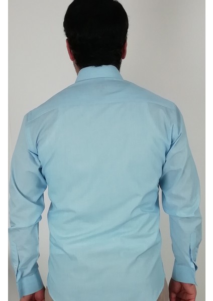 Slim Fit Mavi Filafil Erkek Gömlek