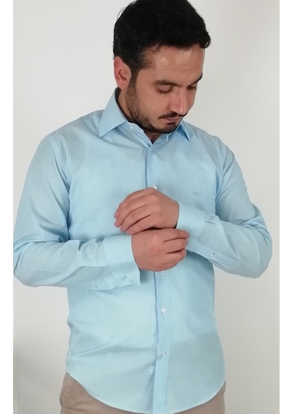 Slim Fit Mavi Filafil Erkek Gömlek