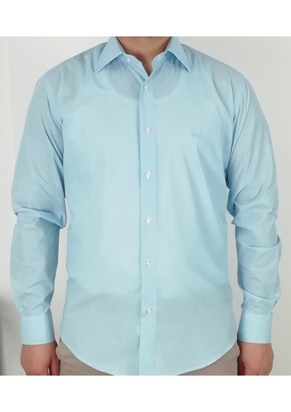 Slim Fit Mavi Filafil Erkek Gömlek
