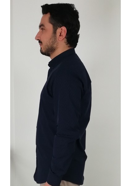 Slim Fit Lacivert Pitikareli Erkek Gömlek fiyatları