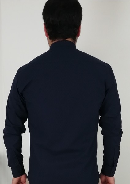 Slim Fit Lacivert Pitikareli Erkek Gömlek modelleri