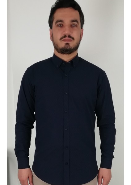 Slim Fit Lacivert Pitikareli Erkek Gömlek indirimleri