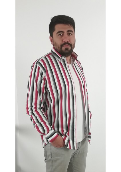 Regular Fit Çizgili Likralı Erkek Gömlek