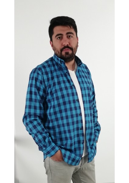 Regular Fit Pitikareli Likralı Erkek Gömlek