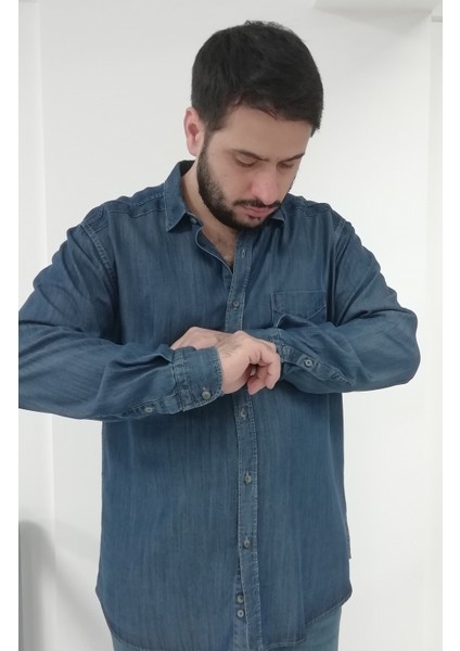 Büyük Beden Kot Erkek Gömlek