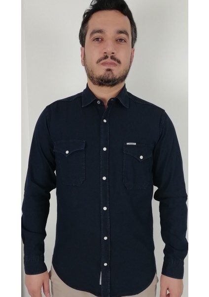 Slim Fit İndigo Oxford Erkek Gömlek indirimleri