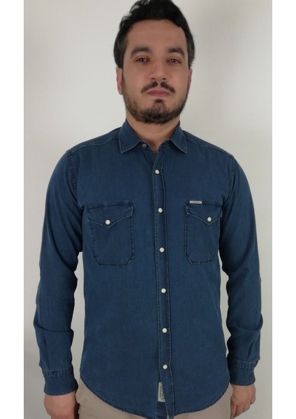 Slim Fit İndigo Oxford Erkek Gömlek indirimleri