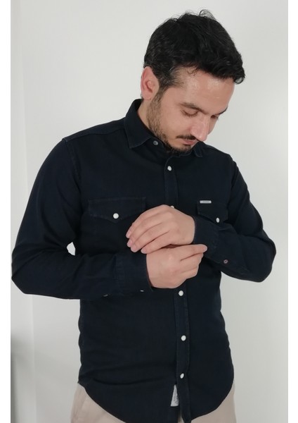 Slim Fit Kot Erkek Gömlek