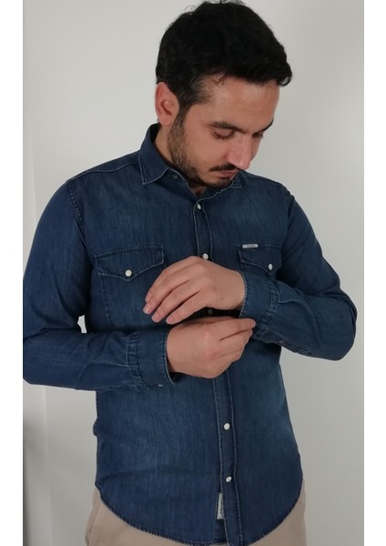Slim Fit Kot Erkek Gömlek