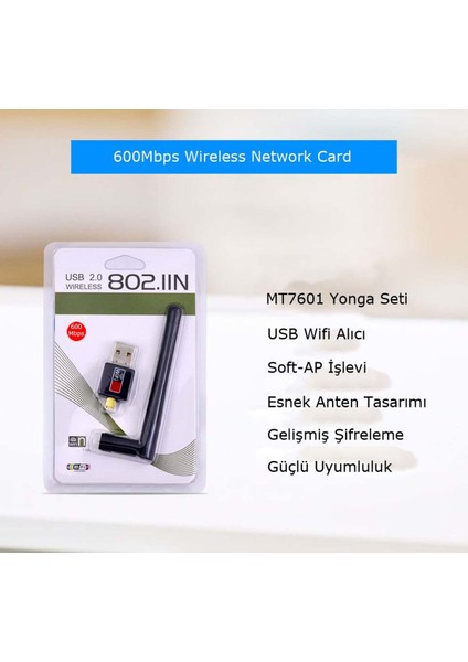 Kablosuz 600 Mbps USB 2.0 Mini Wifi Adaptörü fiyatları