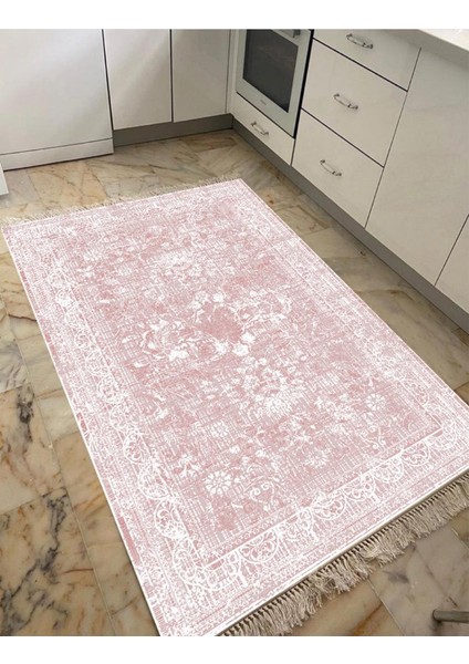 Yakomoz Kaymaz Tabanlı Yıkanabilir Halı Kilim Yolluk Dijital Baskı .pembe