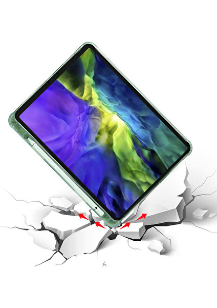 Samsung Galaxy Tab S7 Plus SM-T970 12.4" Kılıf + Kalem Uyku Modlu Kalem Bölmeli Arkası Yumuşak Silikon Smart Standlı Kapaklı Tri Folding Tablet Kılıfı Açık Yeşil