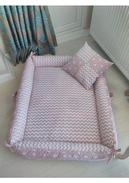 Pudra Yıldızlı Zikzaklı Kare Babynest Set fiyatları