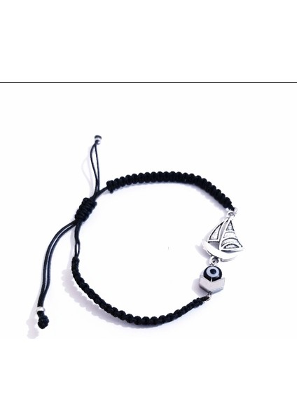 Siyah Nazar Boncuklu Hematit Taşlı Yelkenli Makrome Bileklik fiyatları
