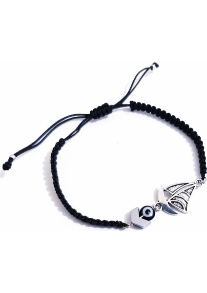 Siyah Nazar Boncuklu Hematit Taşlı Yelkenli Makrome Bileklik modelleri