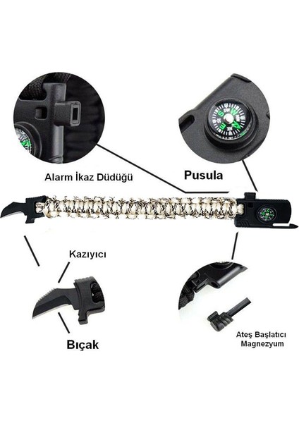 Survival Bileklik Bıçak Pusula Ateş Başlatıcı Magnezyum Hierapolis