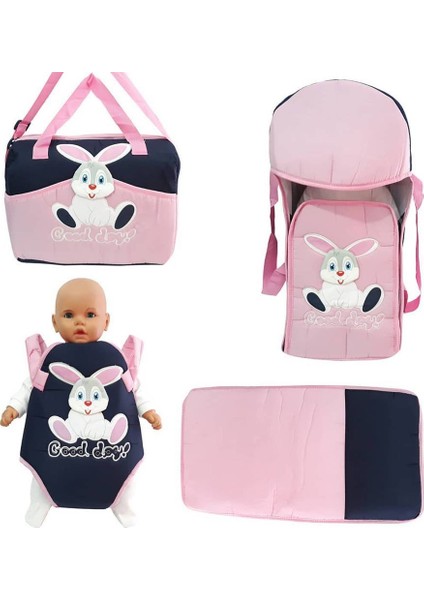 Tavşan Pembe 4 Lü Bebek Taşıma Kanguru Portbebe Çanta Alt Açma Seti