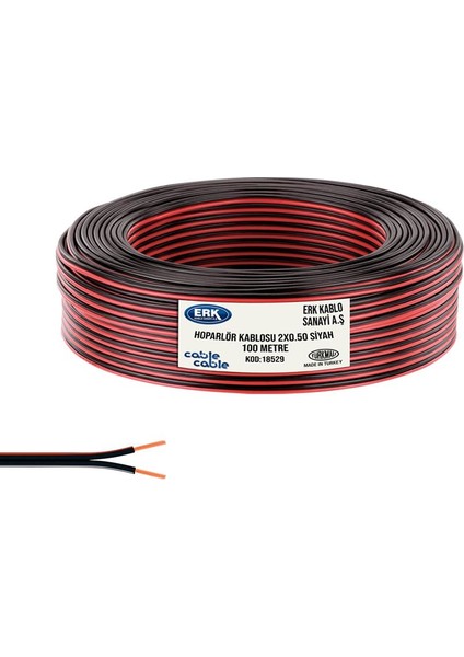 100 M Hoparlör Elektrik ve Ses Kablosu 2x0.50 Siyah Kırmızı