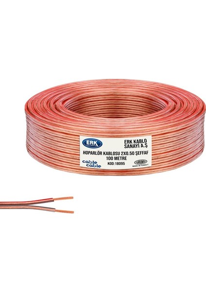100 M Hoparlör Elektrik ve Ses Kablosu 2x0.50 Kırmızı Çizgili