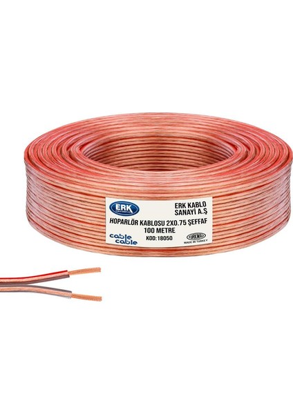 100 Metre Hoparlör Elektrik ve Ses Kablosu Şeffaf Kordon 2x0.75