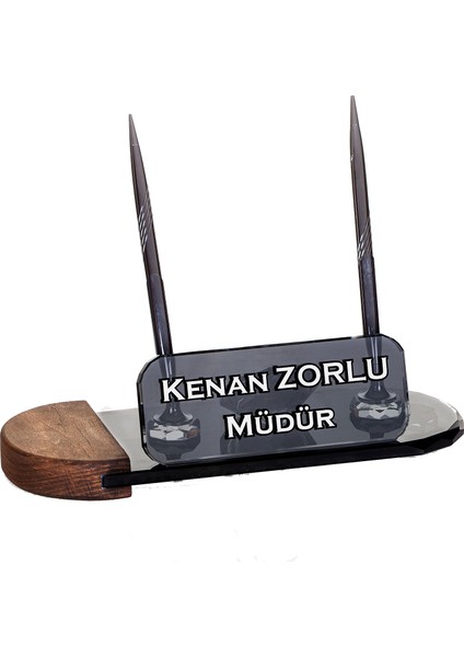 İsme Özel Mila Kristal Ahşap Ofis Masa Üstü Isimlik - Gümüş