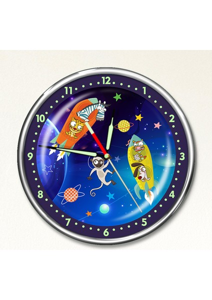 Dekor Loft Premium Gece Parlayan Komik Uzaylı Çocuk Odası Duvar Saati