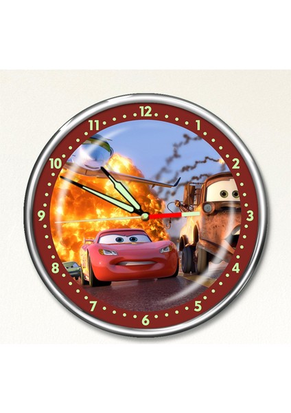 Dekor Loft Premium Gece Parlayan Şimşek Mcqueen Çocuk Odası Duvar Saati
