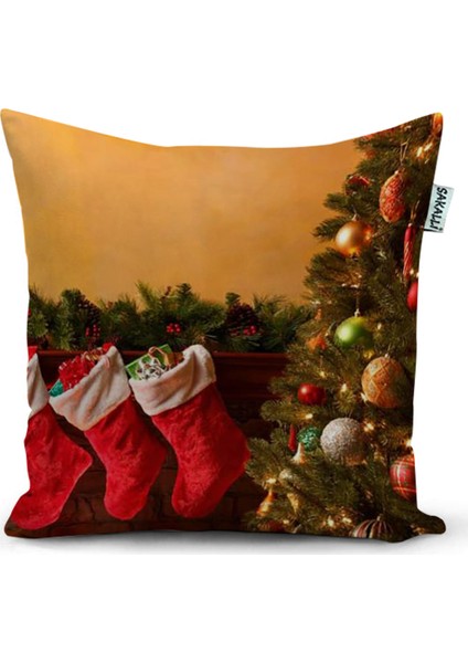 Yılbaşı Temalı 3D Baskılı Dekoratif Kırlent Kılıfı